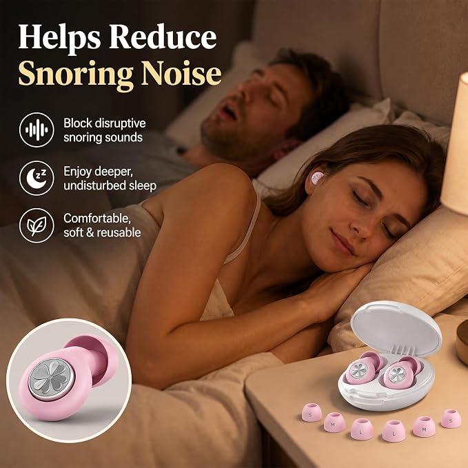 45dB Ear Plugs for Sleeping, Soft Silicone for Side Sleepers, 4 Sizes | Reusable soft silicone with XS/S/M/L sizes for side sleepers, concerts, flights and hotels; carrying case included.