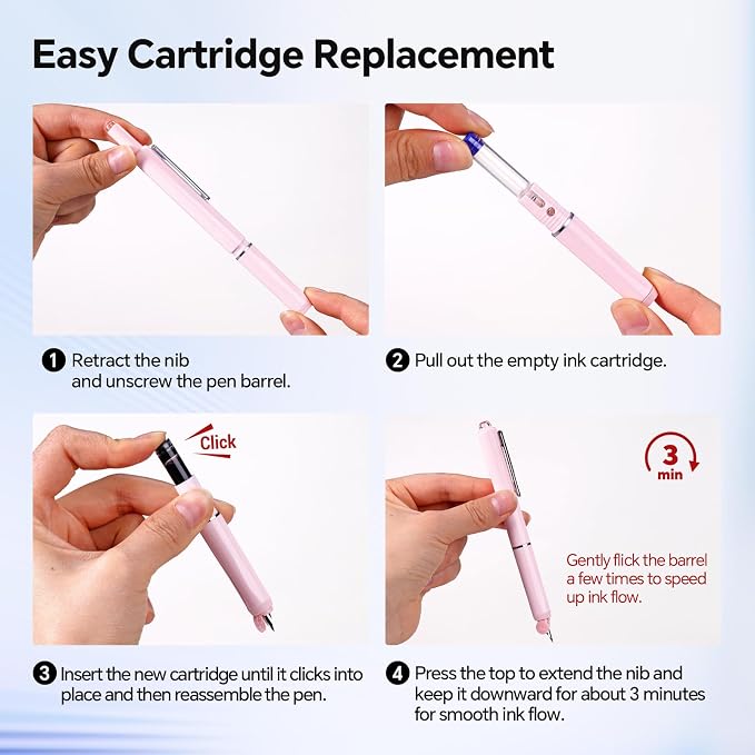 WRITECH Retractable Fountain Pen Clictek: Fine Nib Black Ink with 10 Refillable Ink Cartridges No Leaking Smooth Writing for Gift Calligraphy Journaling School Office