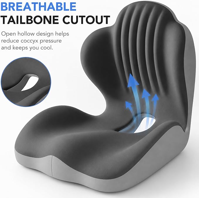 Non-Slip Ergonomic Seat Cushion for Office Chair, High-Density Memory Foam Desk Chair Cushions with Lumbar Support & Tailbone Pain Relief, Breathable Two-Tone Butt Pillow for Car, Gaming Chair