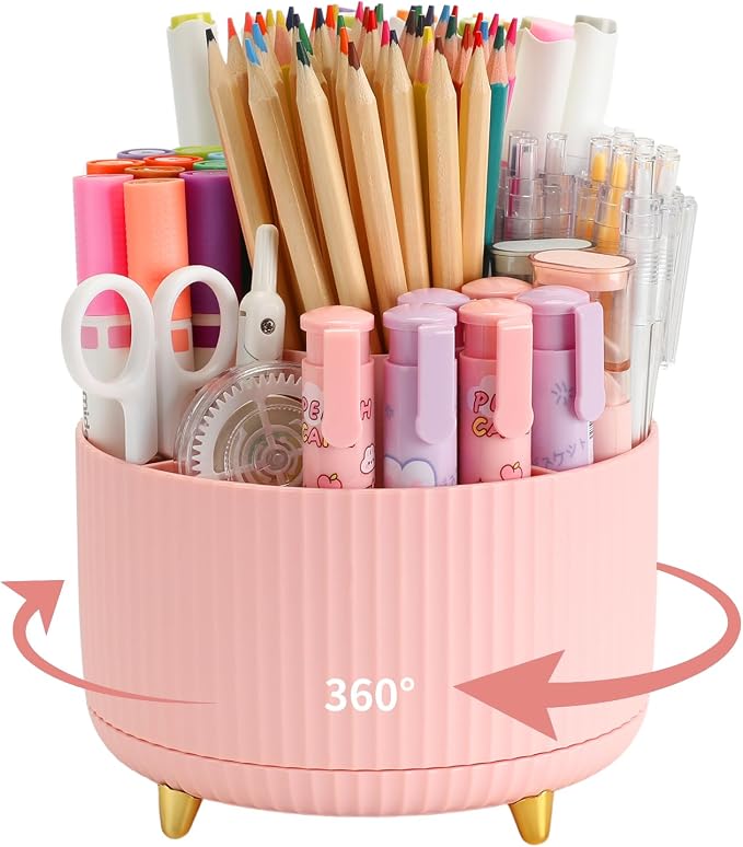 Camelmother 360°Rotating Pen&Pencil Holder For Desk With 5Slots Cute Office | Spacious Beautiful & Durable For Teachers Students Workers Easy Storage for Pens Stationery