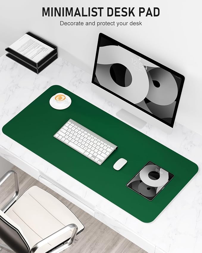 Desk Pad, 23.6" x 13.8" PU Leather Non-Slip Desk Mat Large Mouse Pad for Desktop, Waterproof Laptop Computer Writing Mat for Office, Home, Work, Gaming, Dark Green