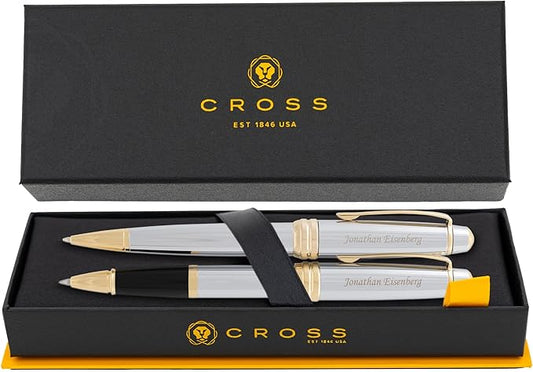 Cross Pen Set | Personalized Cross Bailey Medalist Capped Rollerball & Twist Ballpoint Pen Set. Custom Executive Business Gift or Graduation Present.