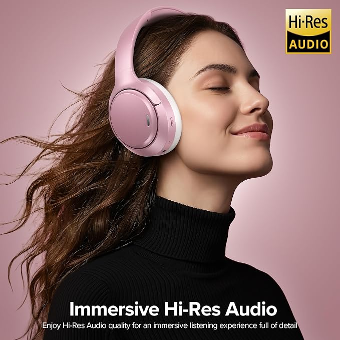 Hybrid Active Noise Cancelling Headphones 120H Long Playtime, 6 ENC Mic, Wireless Over-Ear Bluetooth 6.0 Headphones, Hi-Res Audio, Memory Foam Earcup, Transparency Mode ANC Headphone for Travel Office