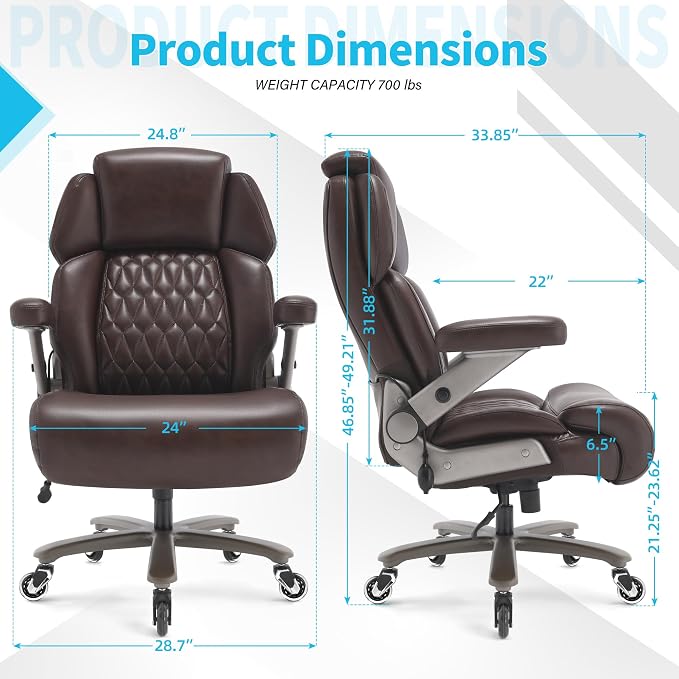 Big and Tall Office Chair 700lbs, Ergonomic High Back Computer Desk Chair | Adjustable Headrest&Lumbar Support, 3D Flip Arms, Large Wheels, Heavy Duty Metal Base, Thick Padded Wide Seat Executive Chair