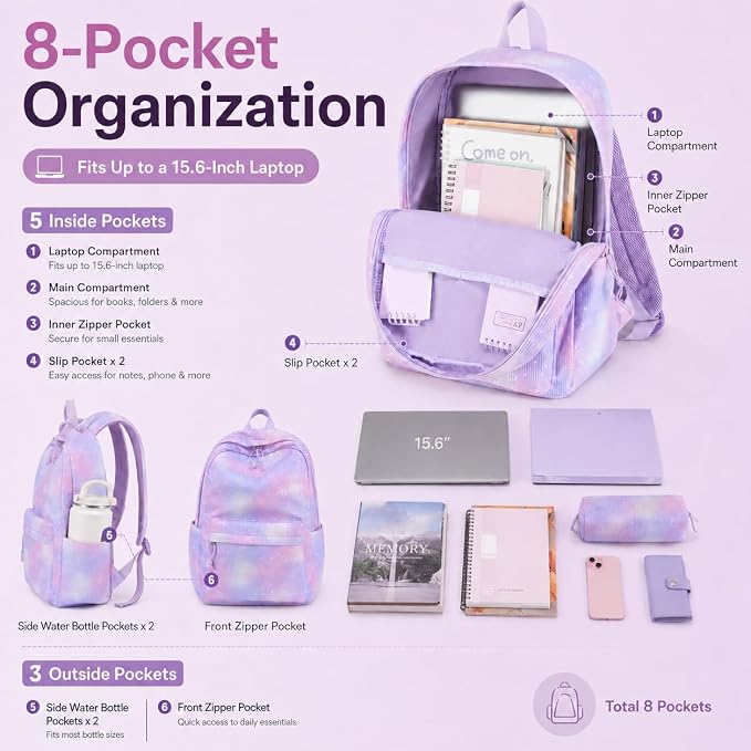 BTOOP School Backpacks for Teen Girls Bookbags Lightweight Kids Backpack School Bags Set with Lunch Box Pencil Case