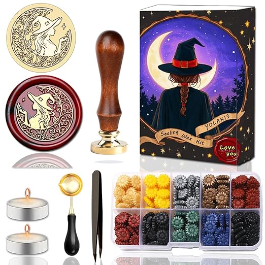 Wax Seal Kit for Witch Girl,Magic Girl Witch Sealing Wax Stamp for Halloween Christmas Invitations Letter Envelope Cards Crafts Gift Package Decoration