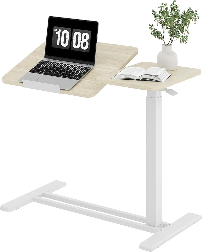 SANODESK 32''Overbed Table Gas Spring Lifting with Wheels&Tilting Desktop | Rolling Mobile Laptop Desk End Table,Portable Computer Workstation for Home Office,Sofa,Bedside,31.5" W x 17.7" D,Wood Grain