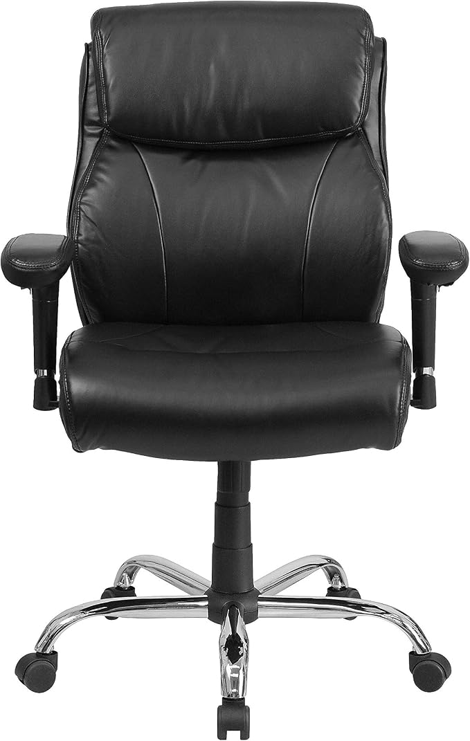 Flash Furniture HERCULES Series Big & Tall 400 lb. Rated Black LeatherSoft Ergonomic Task Office Chair with Clean Line Stitching and Arms