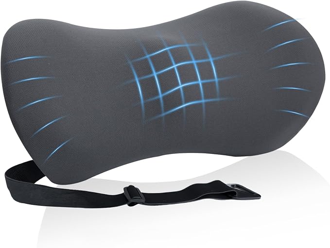 Lumbar Support Pillow for Office Chair and Car Seat, Lumbar Pillow with Adjustable Strap, Memory Foam Back Pillow for Lower Back Pain Relief, Back Support Pillow for Sitting, Driving, Traveling