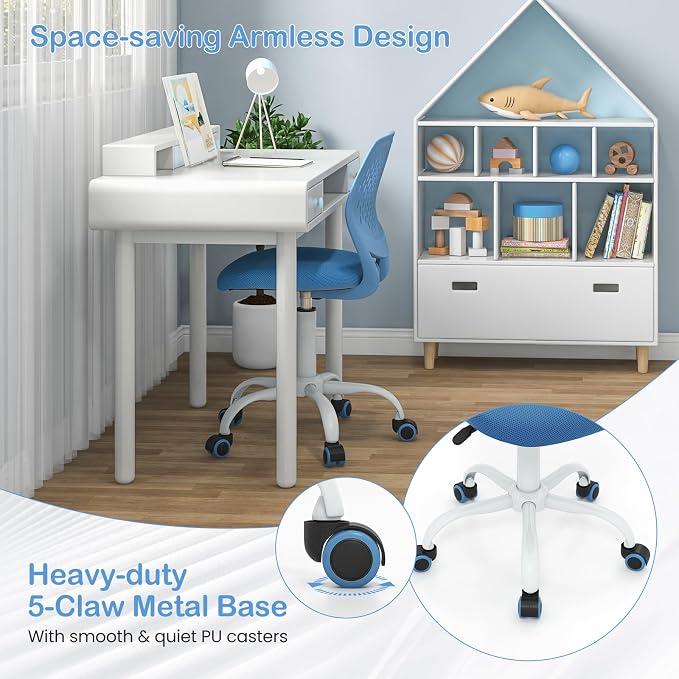 Giantex Kids Desk Chair, Adjustable Children Study Chair, Swivel Armless Mesh Task Student Chair, Child Desk Chair with Adjustable Height & Lumbar Support Computer Chair (Blue)