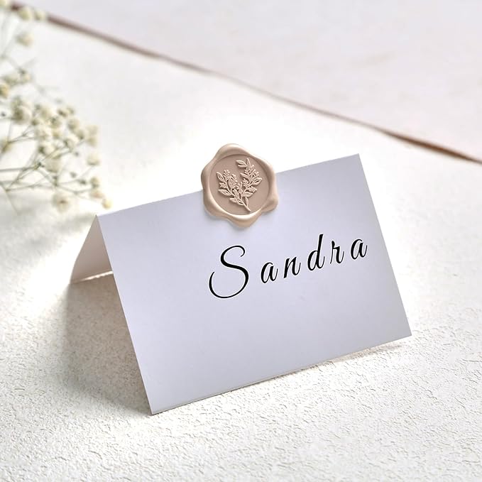 UNIQOOO Wax Seal Stickers - Eucalyptus Wedding Invitation Envelope Seal Stickers, 50 Pcs Self- Adhesive Taupe Stickers, Perfect for Invitation, Christmas, Gift Wrapping
