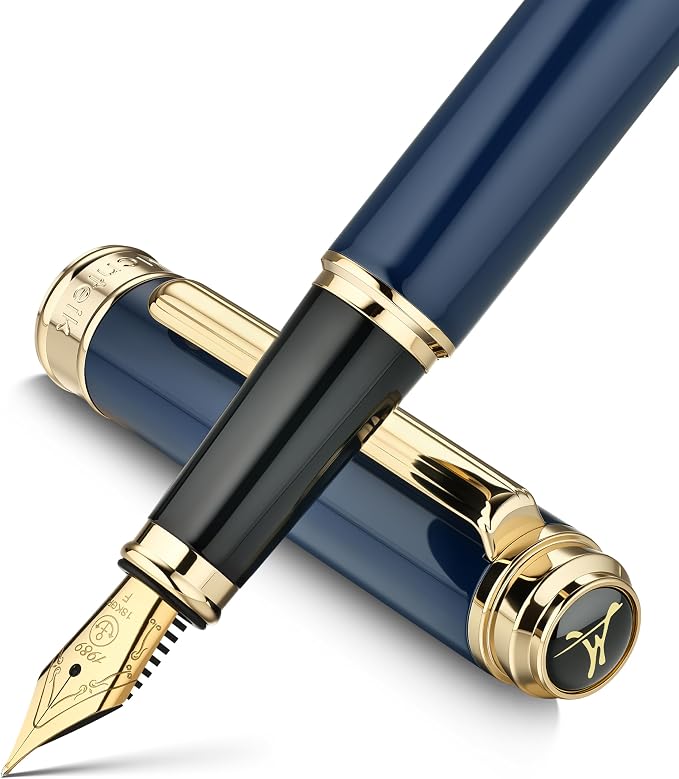 MCNTEIK 317 Fountain Pen,Stunning Luxury Piano Lacquer,18K Gilded Nib(Fine),Gorgeous 24K Gold Finish, Ink Converter,Best Gift for Men&Women-Elegant,Executive,Nice Pens for Writing, BU-F