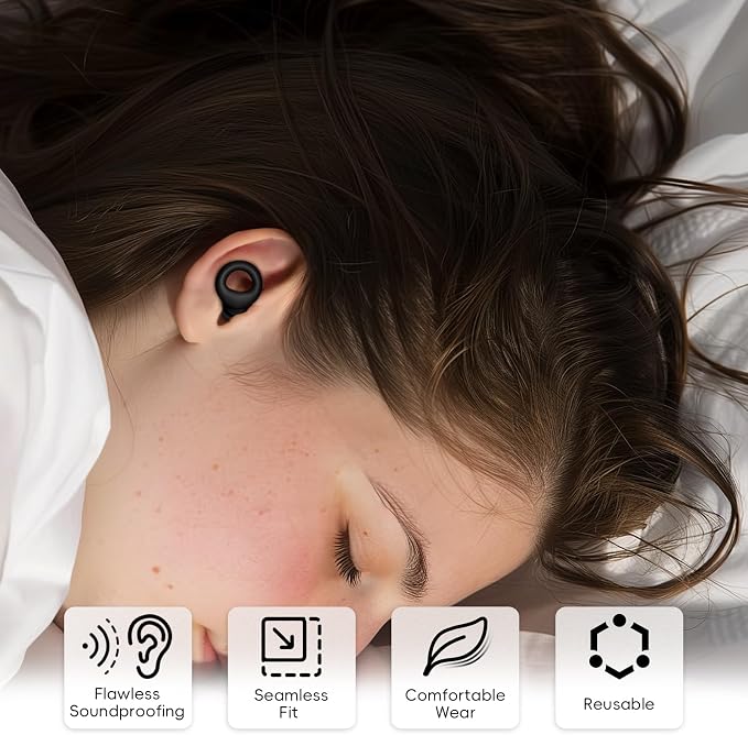 Noise Canceling Earplugs for Sleep and Concentration– New Flexible Earplugs for Better Attenuation – 2 Pair Reusable –Deal for Side Sleepers &Noise Sensitive Person – 27dB Noise Cancellation–Black