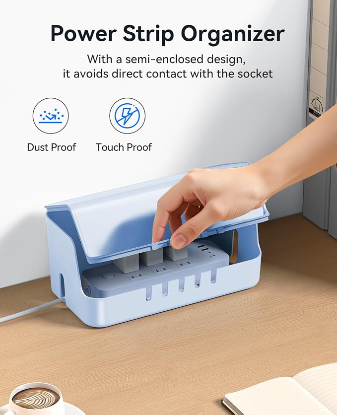 ORICO Cable Management Box with Phone Stand Lid, Large Cord Organizer Case for Hiding Power Strips & Surge Protectors, Heat Dissipation Desktop Wire Hider for Home, Office, School - PB02