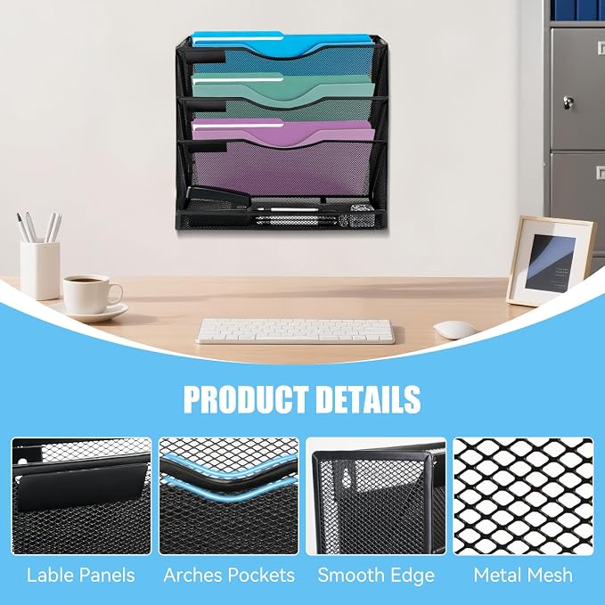 Magnetic File Holder,No Assembly Required & No Drilling,Hanging Magnetic File Organizer,Magnetic Mail Paper Folder Holder for Refrigerator,Whiteboard,File Cabinets (4-Tier)