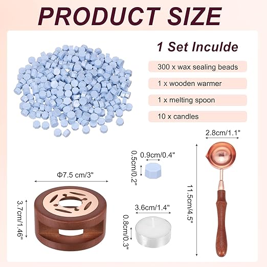 PATIKIL Wax Seal Kit, 300 Pcs Wax Sealing Beads, Wooden Warmer, Melted Spoon, 10 Pcs Tealight Candles for Envelope Letter Mailing Crafts DIY, Smoke Purple