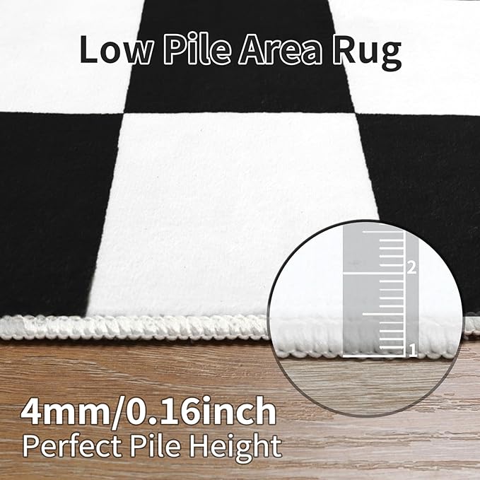 Terrug Black and White Checkered Rug for Living Room,5x7 Area Rugs Washable with Non Slip for Bedroom,Soft Low Pile Stain Resistance Retro Carpet for Dorm Kids Room