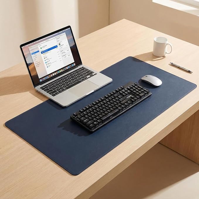 Desk pad mat,Mouse Pad,Office Desk Mat, Non-Slip PU Leather Desk Blotter,Desk pad,Waterproof Keyboard mat for Office/Home/Decor (Dark Blue,22.85'' x 25.22'')