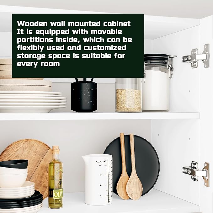 White Laundry Room Cabinets and Storage with 3 Doors and Utility Adjustable Shelf，Gabinetes Para Cocina Cupboard Kitchen Organizers and Storage Pantry Wall Mounted 12.4"D x 35.4"W x 19.7"H