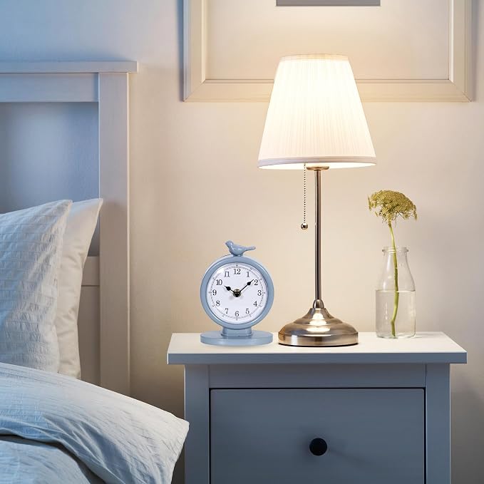 Classic Vintage Analog Mantel Desk Clock, Bright Blue | With Light, Silent Sweep Movement, Decorative Metal, For Living Room Shelf Bedside Home Decor