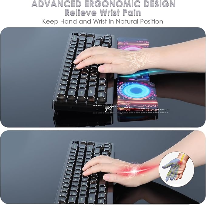Punk Acrylic Keyboard Wrist Rest - Compact 60% Keyboard- Mechanical Keyboards Ergonomic Palm Rest for Computer Keyboard,Anti-Slip Base,Wrist Pad for Laptop,Office & Home-Easy Typing