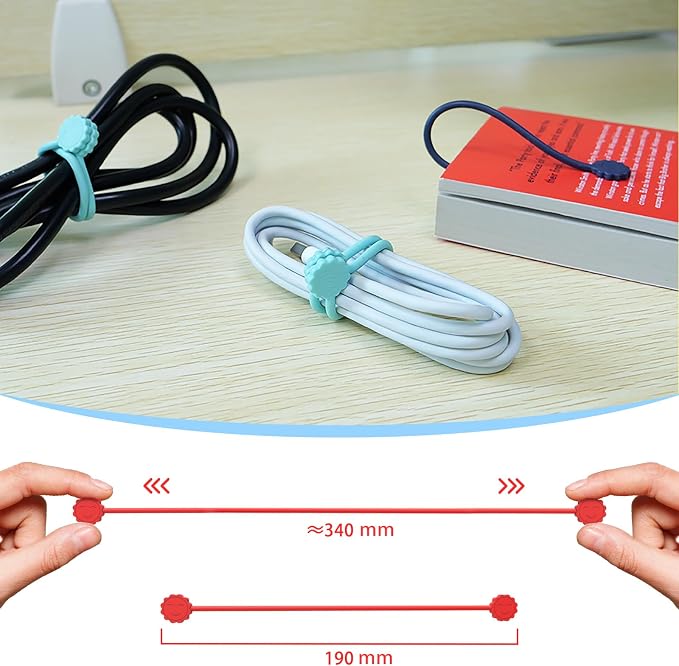 Rich&Ray Magnetic Reusable Silicone Cable Ties, Phone Cord Holder - 7.48'' (9Color - 9pack)