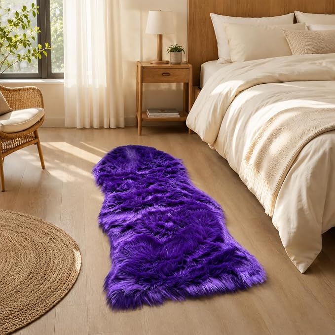 EasyJoy Faux Sheepskin Rug, Fluffy Faux Fur Rug, Ultra Soft Shag Area Rug with Non-Slip Backing for Bedroom, Living Room, Nursery, Kids Room(2 x 4 ft Sheepskin, Dark Purple)