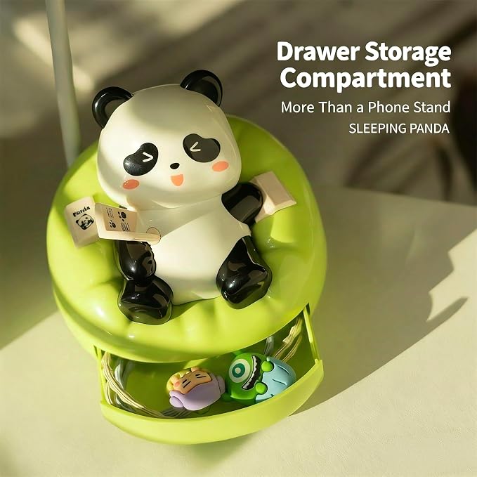 Cute Panda Night Light with Phone Stand & Storage, Rechargeable Bedside Lamp, 3-Level Touch Control Adjustable, LED Desk Lamp with USB for Bedroom Study Room, Boys Girls Gift (Green)