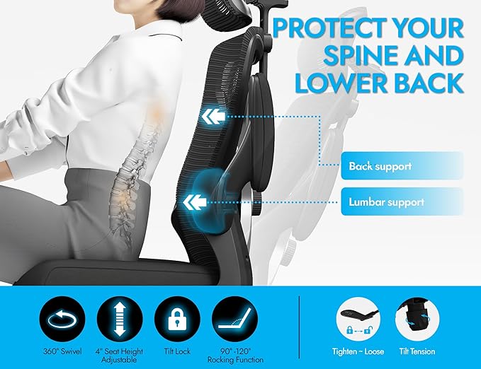 Ergonomic Office Chair: Mesh Desk Chair Comfy with Headrest& Lumbar Support | Ergalithic Big and Tall Office Chairs with Wheels & Flip-Up Arms-Computer Gaming Chairs for Adults (Black-Pack of 8)