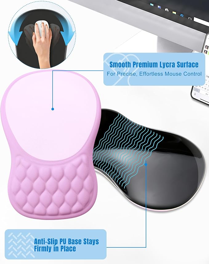 Ergonomic Mouse Pad with Wrist Rest, Slope Design Memory Foam Support, Smooth Lycra Surface, Non-Slip PU Base, Comfortable Mouse Mat for Office, Home, Computer Desk