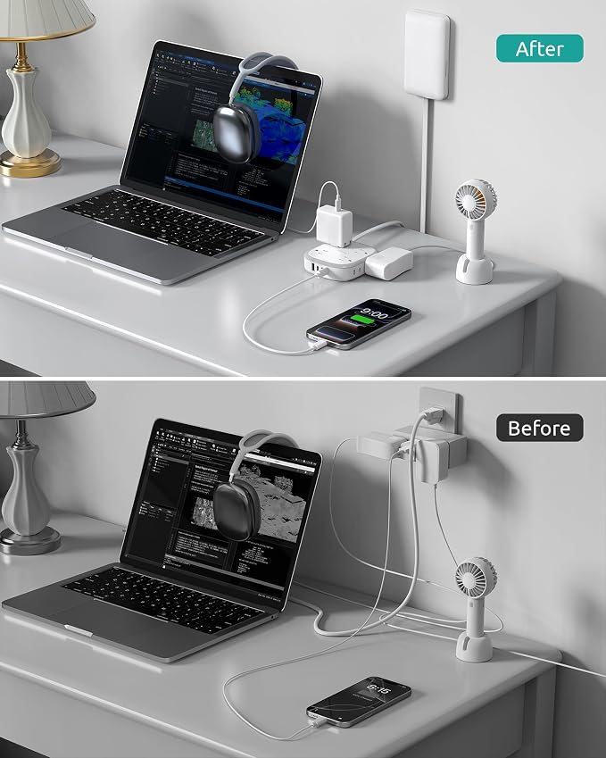 NUTICT Outlet Cover Extension Cord, Flat Plug Power Strip 10ft, 8 Outlets (4-2Pin)& 4 USB Ports (3 USB C), 13A/1625W, 1440J Surge Protector, Wall Mountable, Ideal for Home Improvement, Tight Spaces