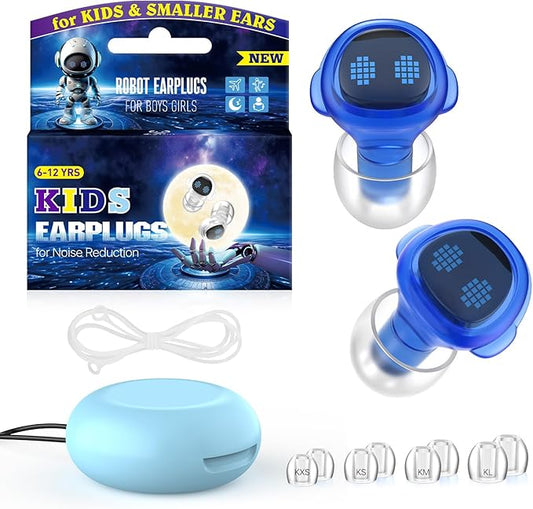 Kids Ear Plugs for 6-12 Yrs with Lanyard, 26dB Reusable Noise Relief Earplugs for Child/Adult with Tiny Ear, Hearing Protection for Noise Sensitivity, Socializing, Sleep, Focus, 4 Sizes Tips in XS-L,B