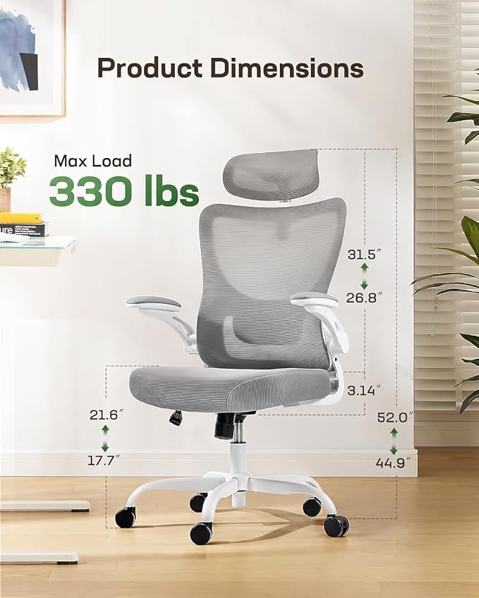 Marsail Ergonomic Office Chair with 3D Armrests, Pack of 5 | Office Desk Chair with High Back Mesh, Adjustable Lumbar Support, Rolling Work Swivel Task Chairs with Wheel, Headrest, home