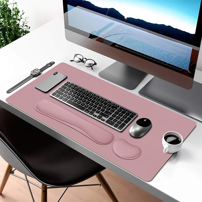 Mouse Pad and Keyboard Wrist Rest, 3-in-1 Keyboard and Mouse Pad Set, Ergonomic Wrist Rest for Computer Keyboards, Non-Slip Desk Mat Protector for Women (Purple Pink, 27.6" X 13.8")