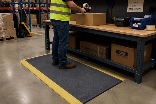 Guardian 240276001BY Soft Step Anti-Fatigue Floor Mat, Vinyl, 27"x 60", Black with Yellow Stripe