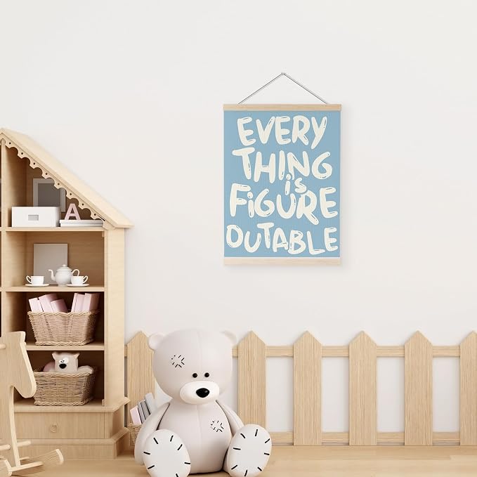 YQDEJ Blue Everything Is Figureoutable Inspirational Wall Art Poster Hanger Frame, Positive Affirmations Wall Decor, Motivational Wall Art for Home Office Classroom, 12x16 Inch