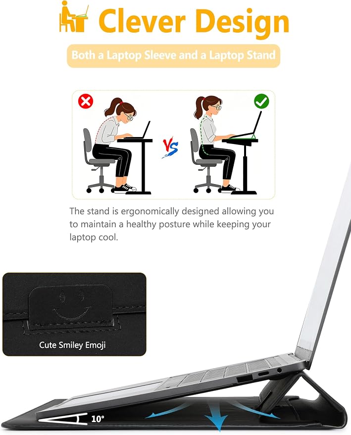 HYZUO 15-16 Inch Laptop Case Bag Sleeve with Stand Feature for MacBook Pro 16 M5/M4/M3/M2/M1 Pro/Max 2026-2019, XPS 15, MacBook Pro 15 2015-2012, Samsung Galaxy Book Flex 15, Black