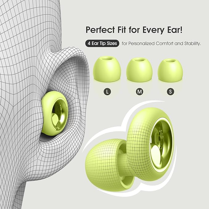 Ear Plugs for Sleeping Noise Cancelling, Soft Ear Plugs for Sleeping, 45dB Reusable for Noise Reduction with 8 Ear Tips, Silicone Hearing Protection Earplugs for Concert, Work(Lemon Lime)
