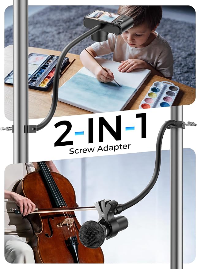 19.6" Steel Core Flexible Gooseneck Microphone Stand with 1/4" to 3/8" Adapter, Mic Clip & Super Crab Clamp, Desk/Pole Mount Compatible with Shure, Fifine, AT2020, Pyle, Razer, Blue Snowball