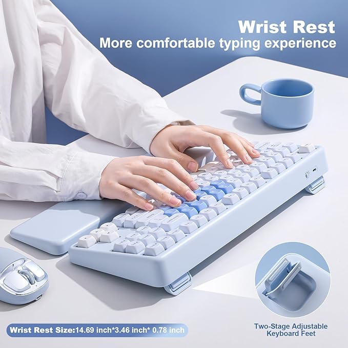 YUNZII B87 Wireless Mechanical Keyboard,QMK/VIA Programmable,TKL Layout 87 Keys,BT/2.4G/USB-C,Hot Swap Gasket Mount RGB Backlit Gaming with Wrist Rest for Win/Mac (Blue Heart, Cocoa Cream V2)