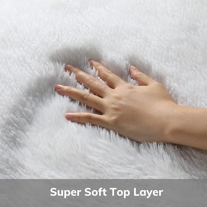 Ophanie Round Rug 6Ft White Circle Area Rug, Aesthetic Room Decor, Fluffy Fuzzy Bedroom Carpet, Plush Soft Shaggy Living Room Rugs for Kids Home, Nursery with Over 99 pcs Pile fibers