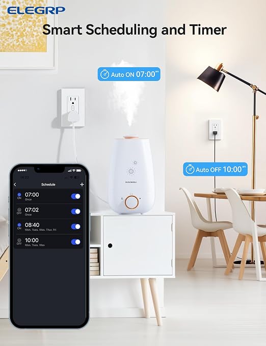 ELEGRP Smart Plug, Smart in-Wall Outlet Compatible with Alexa and Google Assistant, 2.4GHz Wi-Fi Smart Receptacle with Energy Monitoring, No Hub Required, UL Listed, White, 6 Pack
