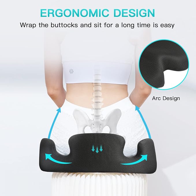 Benazcap Standard Memory Seat Cushion, Sciatica Pain Relief, Black | Ergonomic design, Office Chair, Memory Foam Firm for Car, Wheelchair, Gaming Chair and Desk Chair