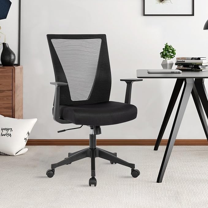 CLATINA Big and Tall Office Chair, Heavy Duty Ergonomic Mesh Computer Desk Chair with Armrests, Adjustable Height Rolling Swivel Mid Back Executive Task Chairs for Home Office Conference, Black, 1Pack