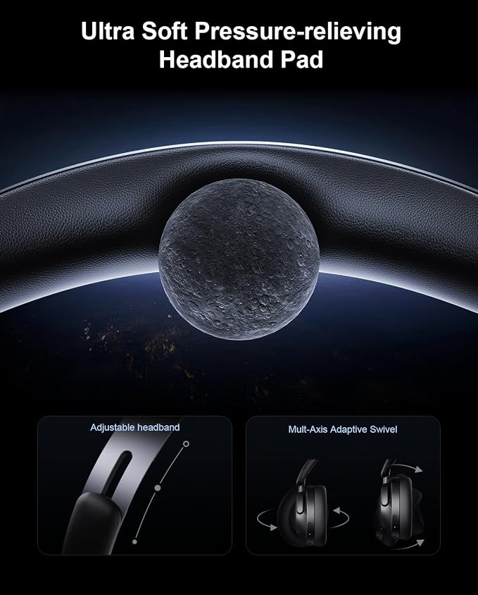 Hybrid Active Noise Cancelling Headphones, Over-Ear Bluetooth Headphone with Hi-Res Audio, 90H Playtime, Deep Bass, Transparency Mode, Foldable Comfort Cups, Graduation Gifts for Travel Office - Black