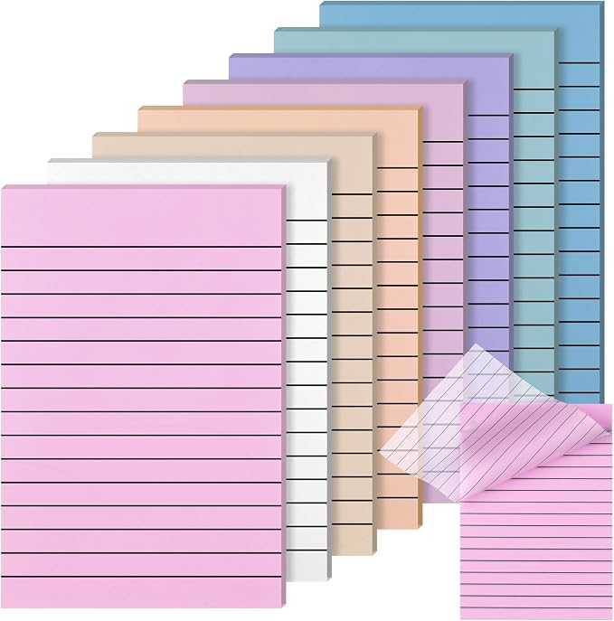 Yinder 8 Pack Colored Transparent Sticky Notes Translucent Clear Lined Self Sticky Notes, Back to School Gift Bible Tab for Planners, School Supplies Office, 30 Sheets/Pack, 4 x 6'' (Aesthetic Color)