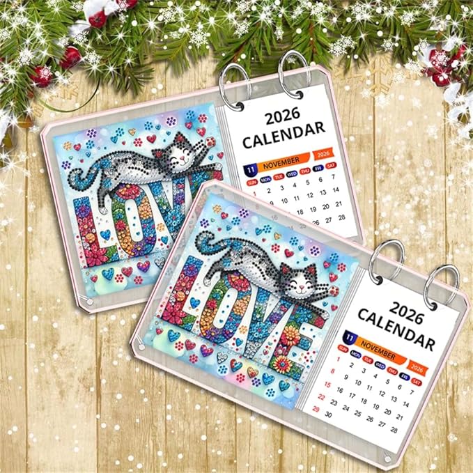 2026 Standing Desk Calendar DIY Diamond Art Painting Monthly Flip Desktop Calendar Mosaic Kits Acrylic Tabletop Calendars Diamond Art Craft Supplies Planner for Office Home Decor-Love