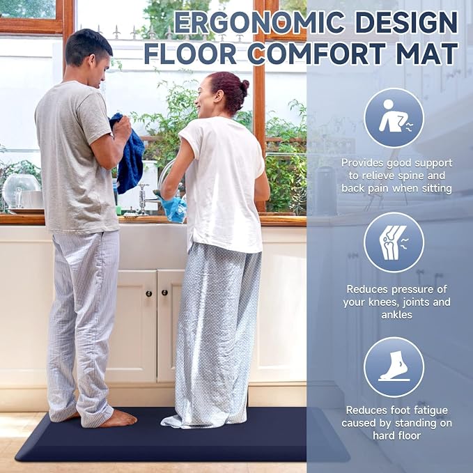StepRite 4/5 Inch Thick Kitchen Mat Anti Fatigue Mat Kitchen Rugs Kitchen Decor Non-Slip, Stain & Water Resistant, Kitchen Mats Desk Mat for Kitchen, Office, Workshop, Blue, 17'' x 39''