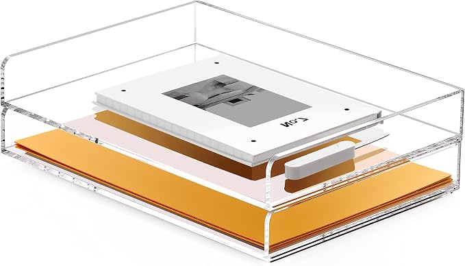 2-Tier Acrylic Stackable Letter Tray Paper Organizer Trays for Desk,Clear | Horizontal File Paper Sorter, Office Supplies Accessories Storage for Letter/A4 Size Folders Documents 12.4inx8.86inx3.46in