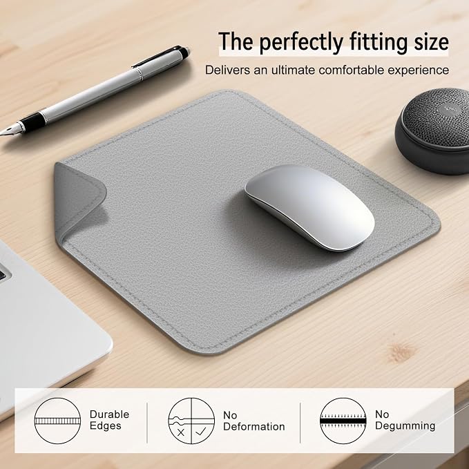 Dual Sided Leather Desk Mat - Waterproof Desk Pad - Ideal for Large Mouse Pad and Desk Mats on Top of Desks (Gray, 11"*8")